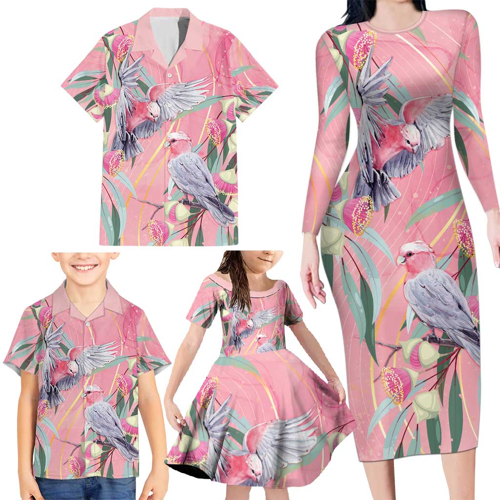 Australia Breast Cancer Awareness Family Matching Long Sleeve Bodycon Dress and Hawaiian Shirt Pink Galah with Eucalyptus Flowers - Vibe Hoodie