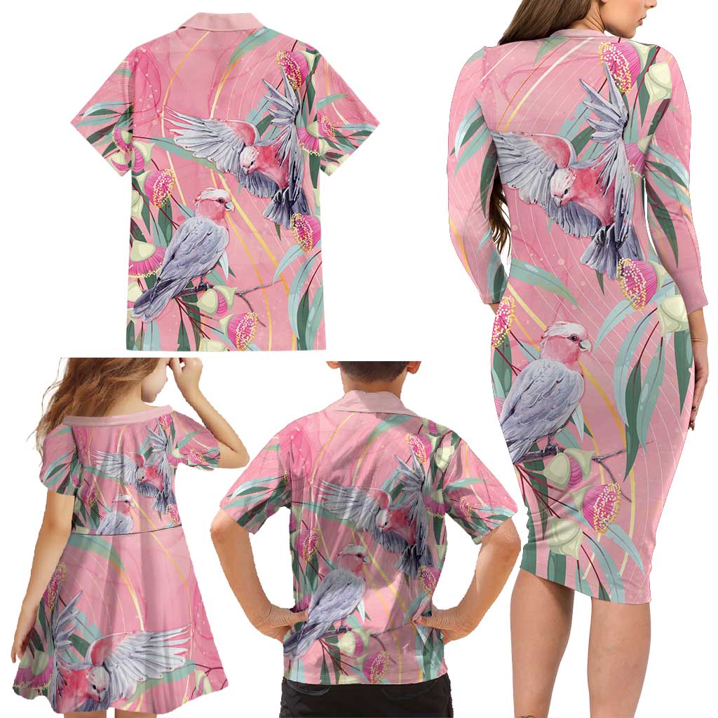 Australia Breast Cancer Awareness Family Matching Long Sleeve Bodycon Dress and Hawaiian Shirt Pink Galah with Eucalyptus Flowers - Vibe Hoodie
