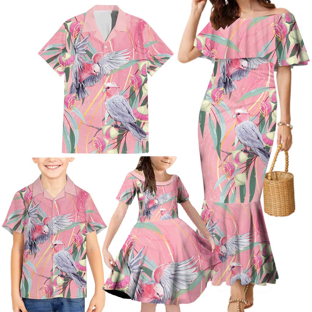 Australia Breast Cancer Awareness Family Matching Mermaid Dress and Hawaiian Shirt Pink Galah with Eucalyptus Flowers - Vibe Hoodie