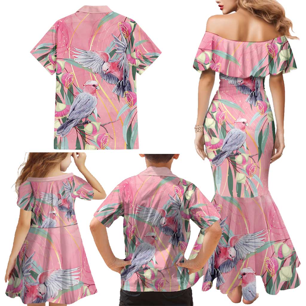 Australia Breast Cancer Awareness Family Matching Mermaid Dress and Hawaiian Shirt Pink Galah with Eucalyptus Flowers - Vibe Hoodie