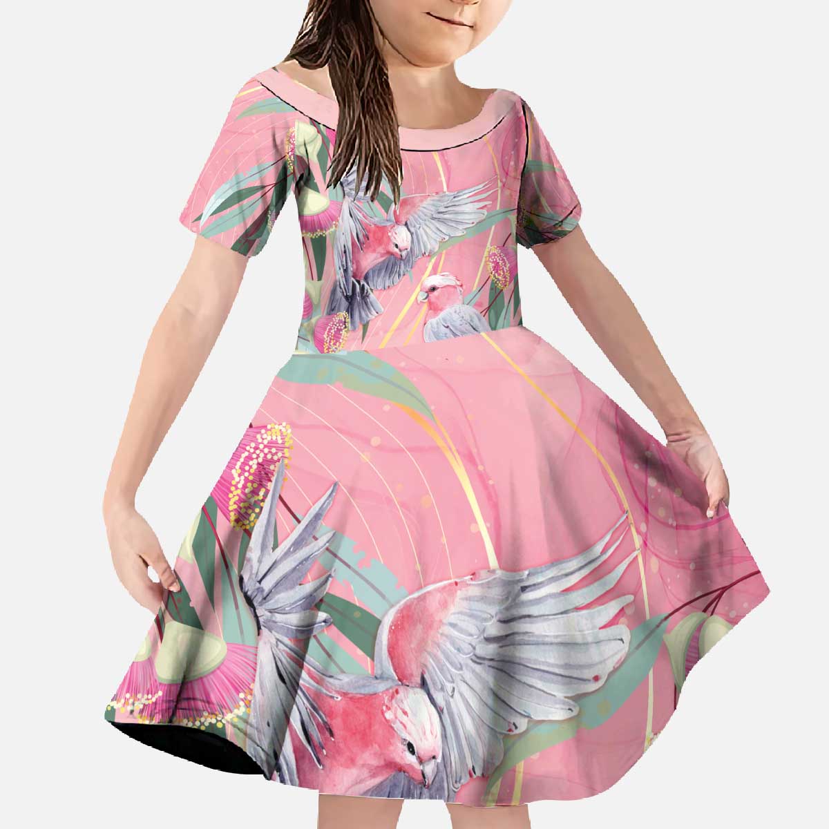 Australia Breast Cancer Awareness Family Matching Off The Shoulder Long Sleeve Dress and Hawaiian Shirt Pink Galah with Eucalyptus Flowers - Vibe Hoodie