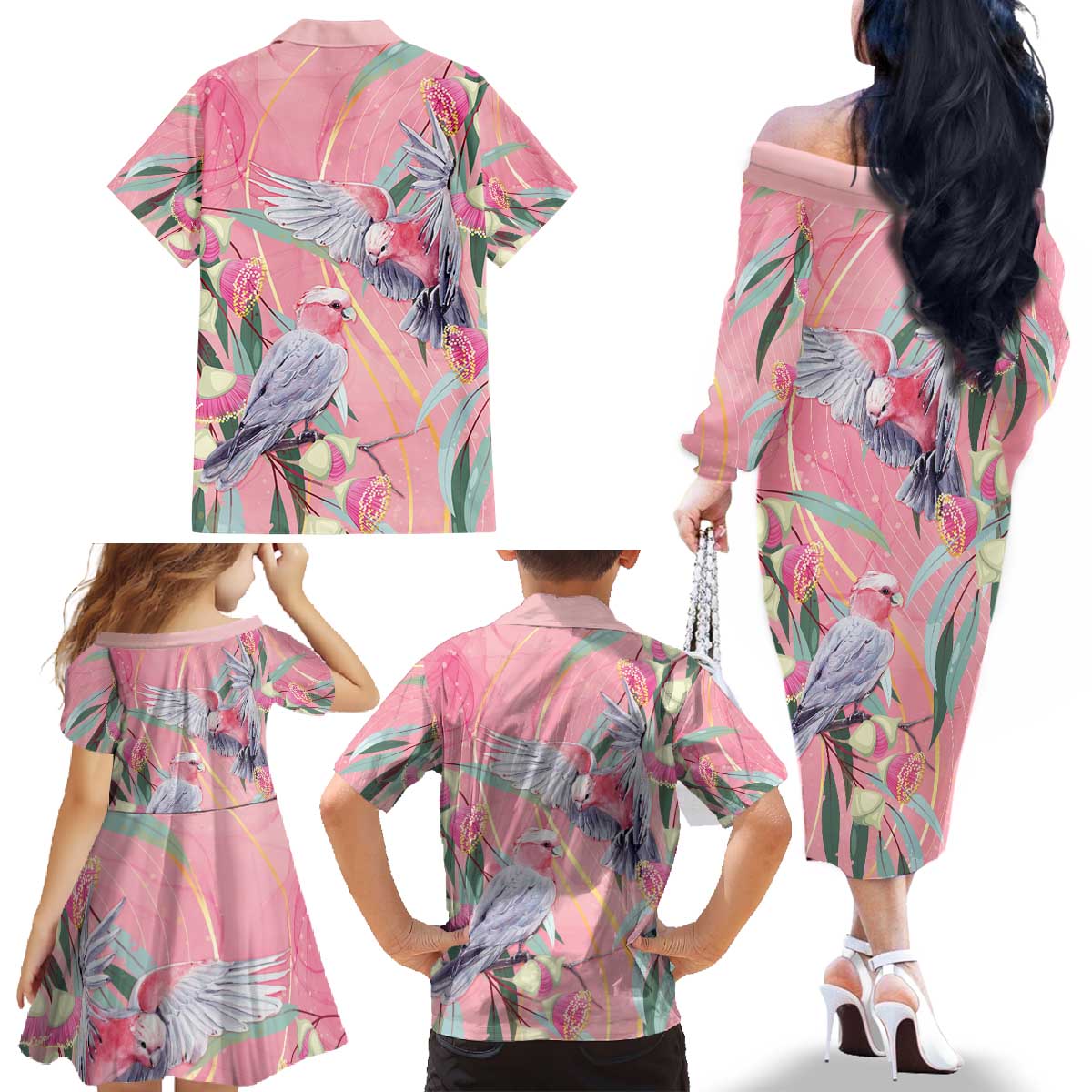 Australia Breast Cancer Awareness Family Matching Off The Shoulder Long Sleeve Dress and Hawaiian Shirt Pink Galah with Eucalyptus Flowers - Vibe Hoodie