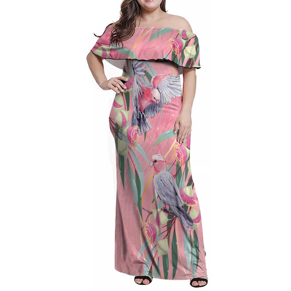 Australia Breast Cancer Awareness Family Matching Off Shoulder Maxi Dress and Hawaiian Shirt Pink Galah with Eucalyptus Flowers - Vibe Hoodie