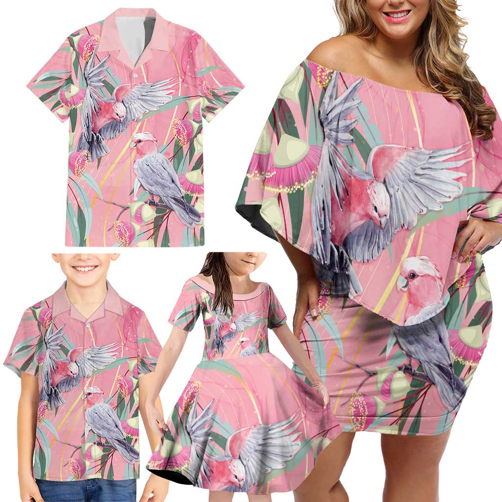 Australia Breast Cancer Awareness Family Matching Off Shoulder Short Dress and Hawaiian Shirt Pink Galah with Eucalyptus Flowers - Vibe Hoodie