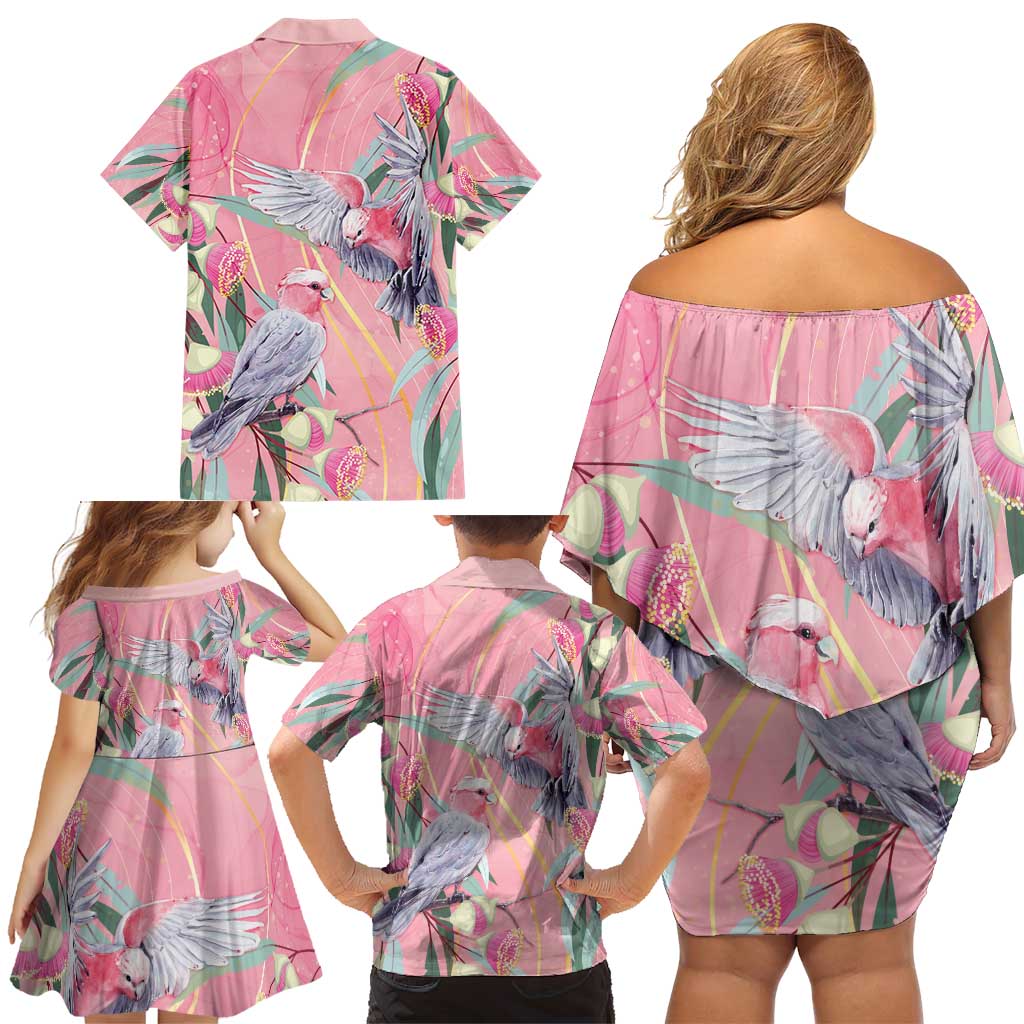 Australia Breast Cancer Awareness Family Matching Off Shoulder Short Dress and Hawaiian Shirt Pink Galah with Eucalyptus Flowers - Vibe Hoodie