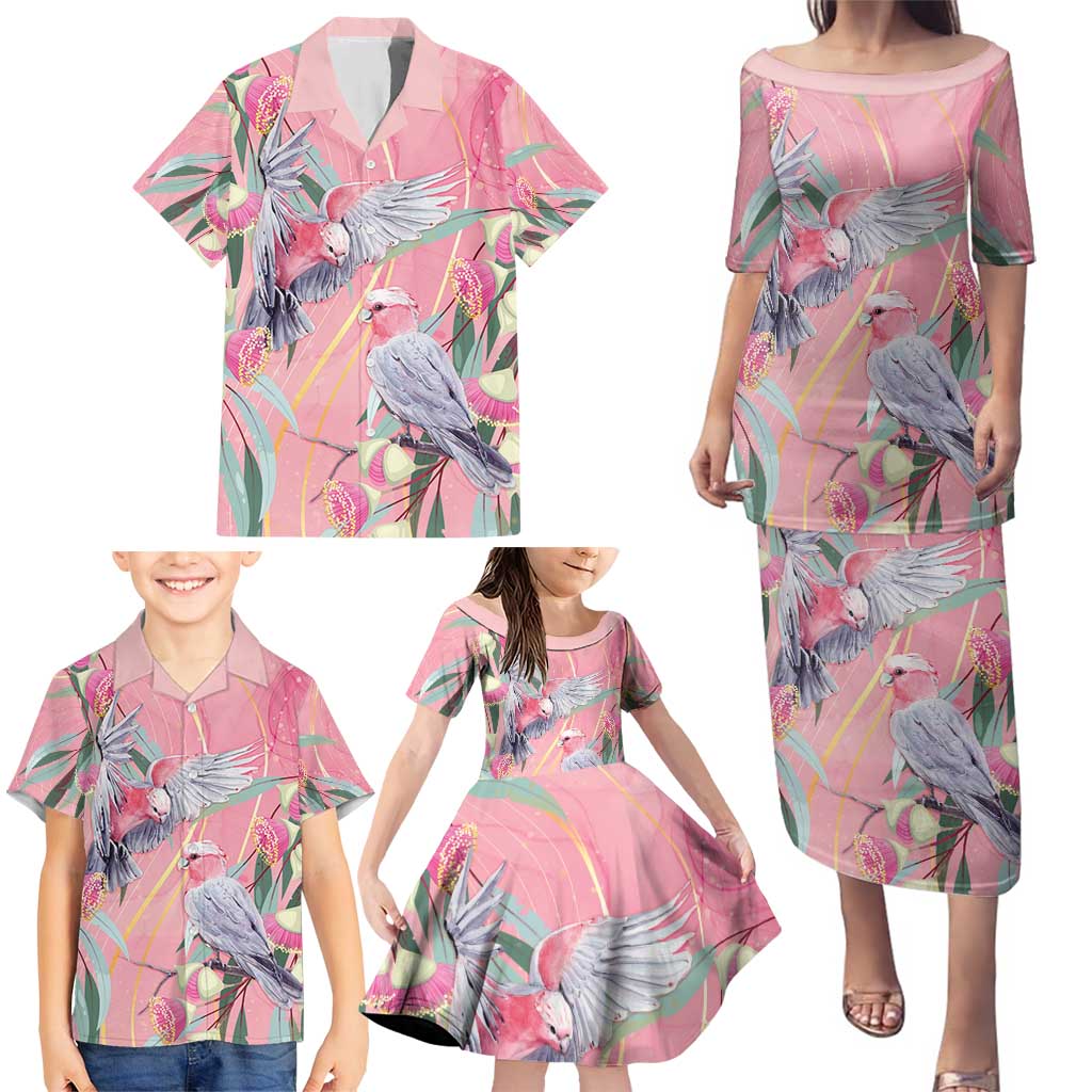 Australia Breast Cancer Awareness Family Matching Puletasi and Hawaiian Shirt Pink Galah with Eucalyptus Flowers - Vibe Hoodie