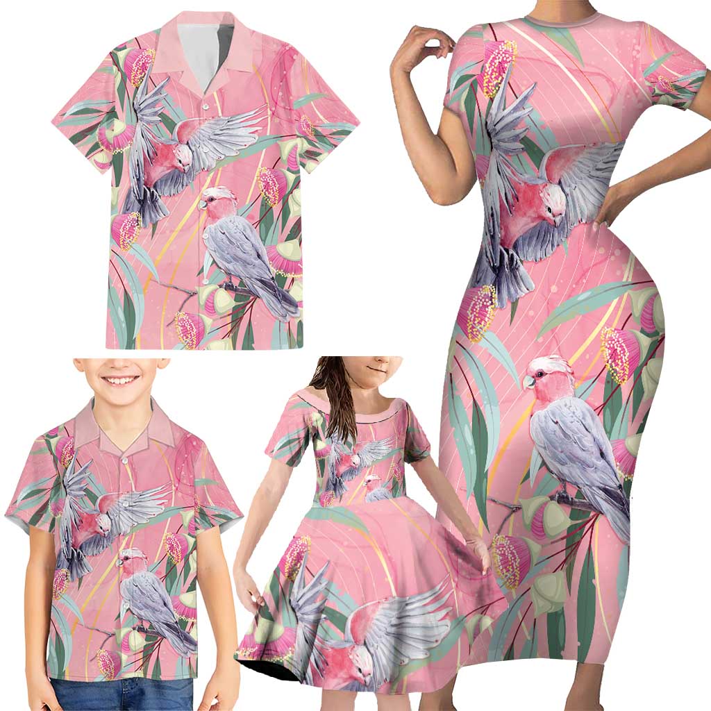 Australia Breast Cancer Awareness Family Matching Short Sleeve Bodycon Dress and Hawaiian Shirt Pink Galah with Eucalyptus Flowers - Vibe Hoodie