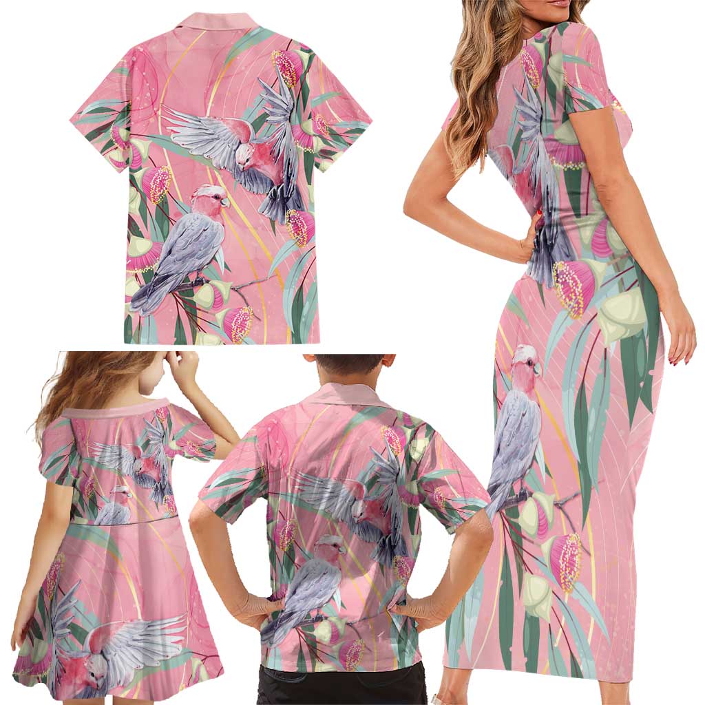 Australia Breast Cancer Awareness Family Matching Short Sleeve Bodycon Dress and Hawaiian Shirt Pink Galah with Eucalyptus Flowers - Vibe Hoodie