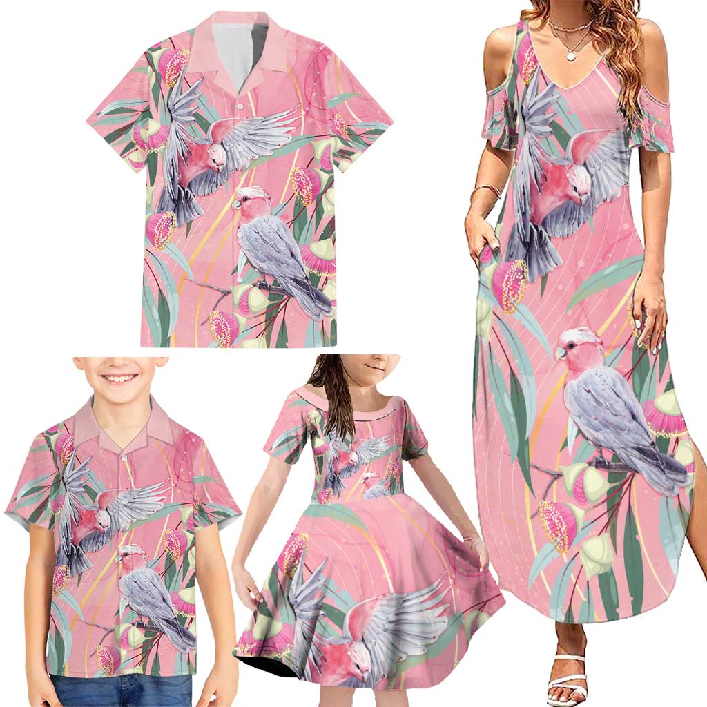 Australia Breast Cancer Awareness Family Matching Summer Maxi Dress and Hawaiian Shirt Pink Galah with Eucalyptus Flowers - Vibe Hoodie