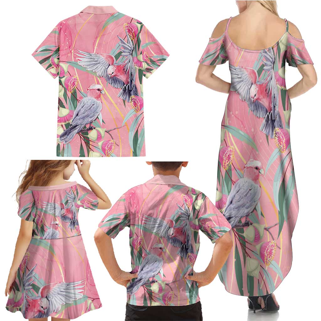 Australia Breast Cancer Awareness Family Matching Summer Maxi Dress and Hawaiian Shirt Pink Galah with Eucalyptus Flowers - Vibe Hoodie