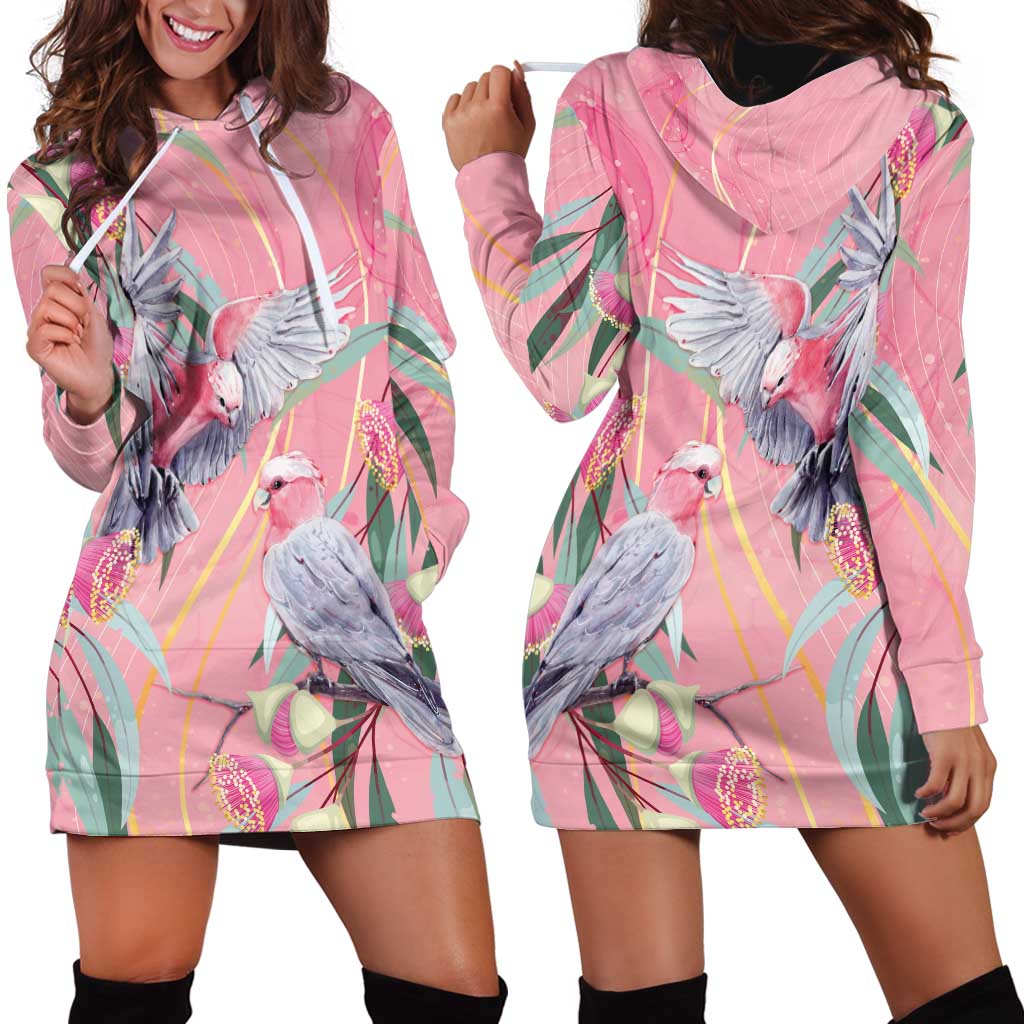 Australia Breast Cancer Awareness Hoodie Dress Pink Galah with Eucalyptus Flowers - Vibe Hoodie