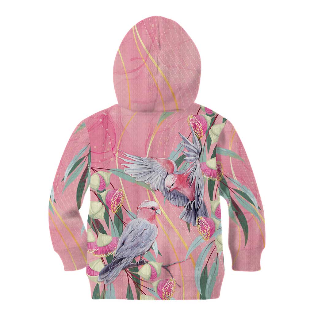 Australia Breast Cancer Awareness Kid Hoodie Pink Galah with Eucalyptus Flowers - Vibe Hoodie