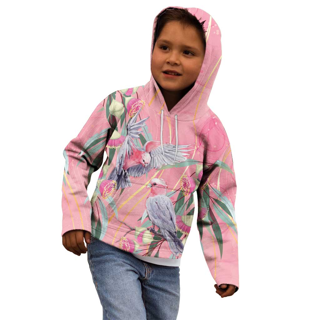 Australia Breast Cancer Awareness Kid Hoodie Pink Galah with Eucalyptus Flowers - Vibe Hoodie