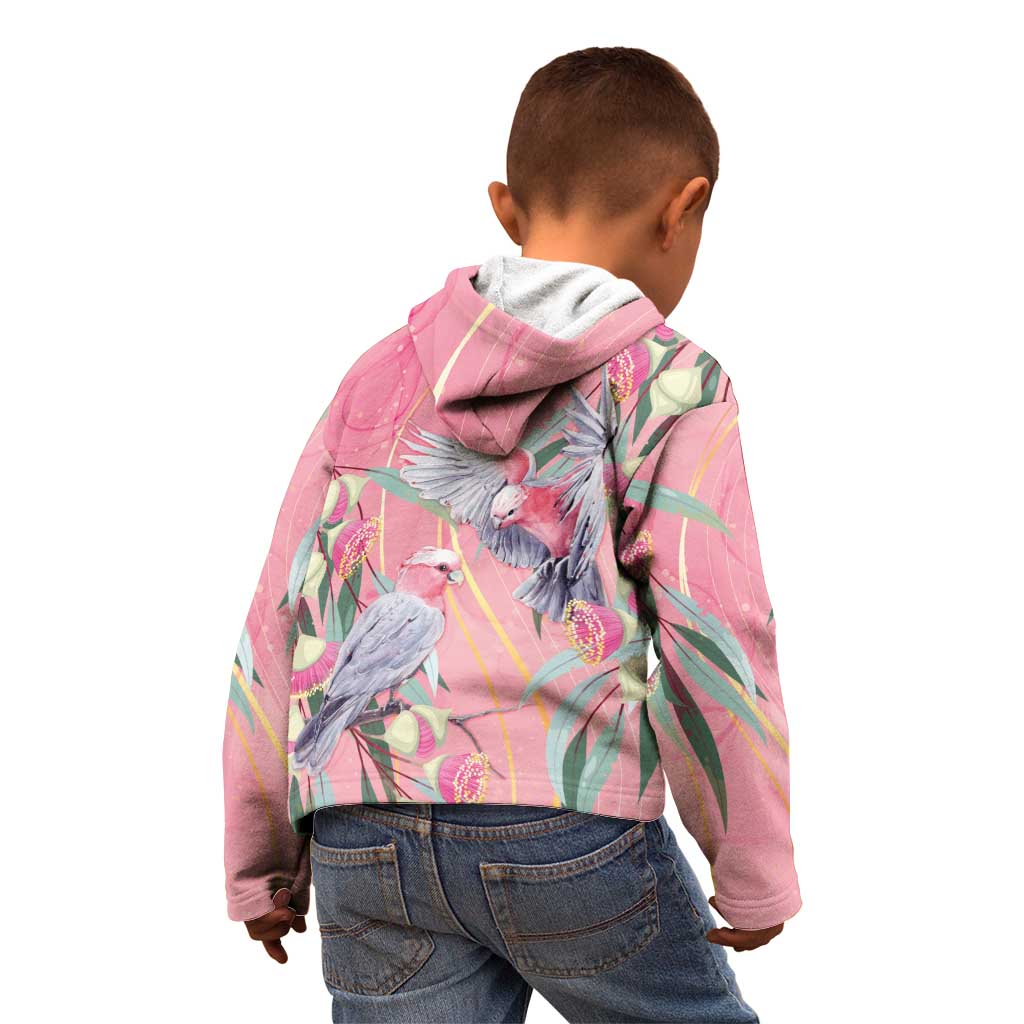 Australia Breast Cancer Awareness Kid Hoodie Pink Galah with Eucalyptus Flowers - Vibe Hoodie