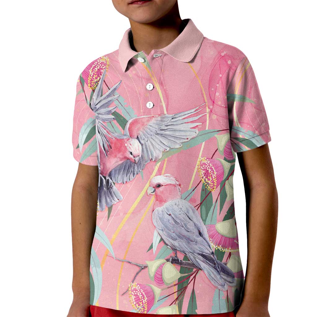 Australia Breast Cancer Awareness Kid Polo Shirt Pink Galah with Eucalyptus Flowers - Vibe Hoodie