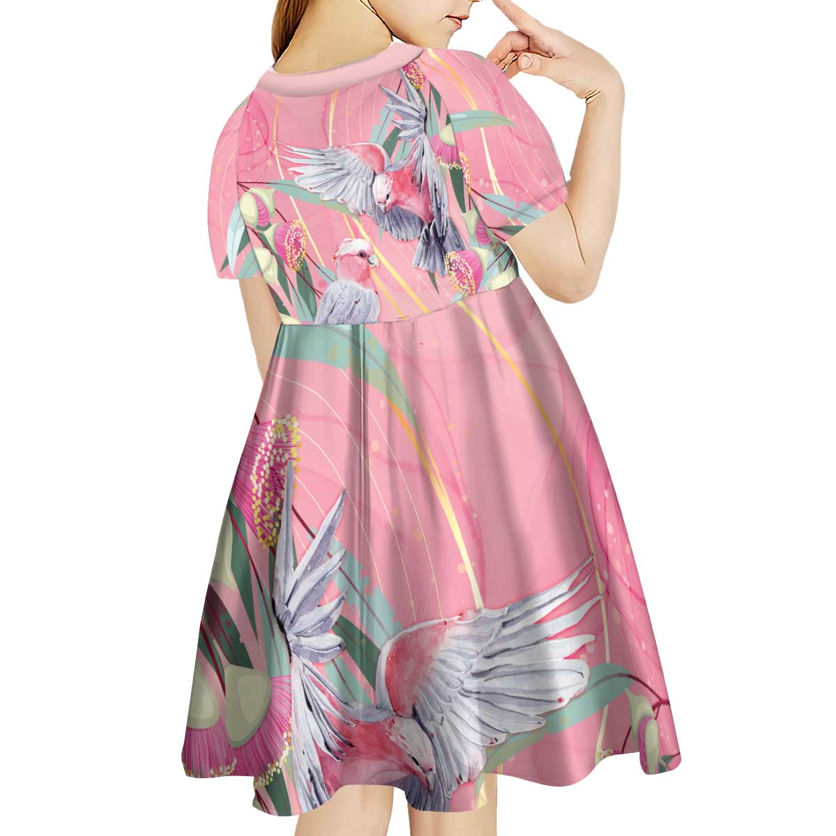 Australia Breast Cancer Awareness Kid Short Sleeve Dress Pink Galah with Eucalyptus Flowers - Vibe Hoodie