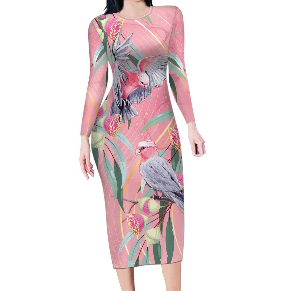Australia Breast Cancer Awareness Long Sleeve Bodycon Dress Pink Galah with Eucalyptus Flowers - Vibe Hoodie