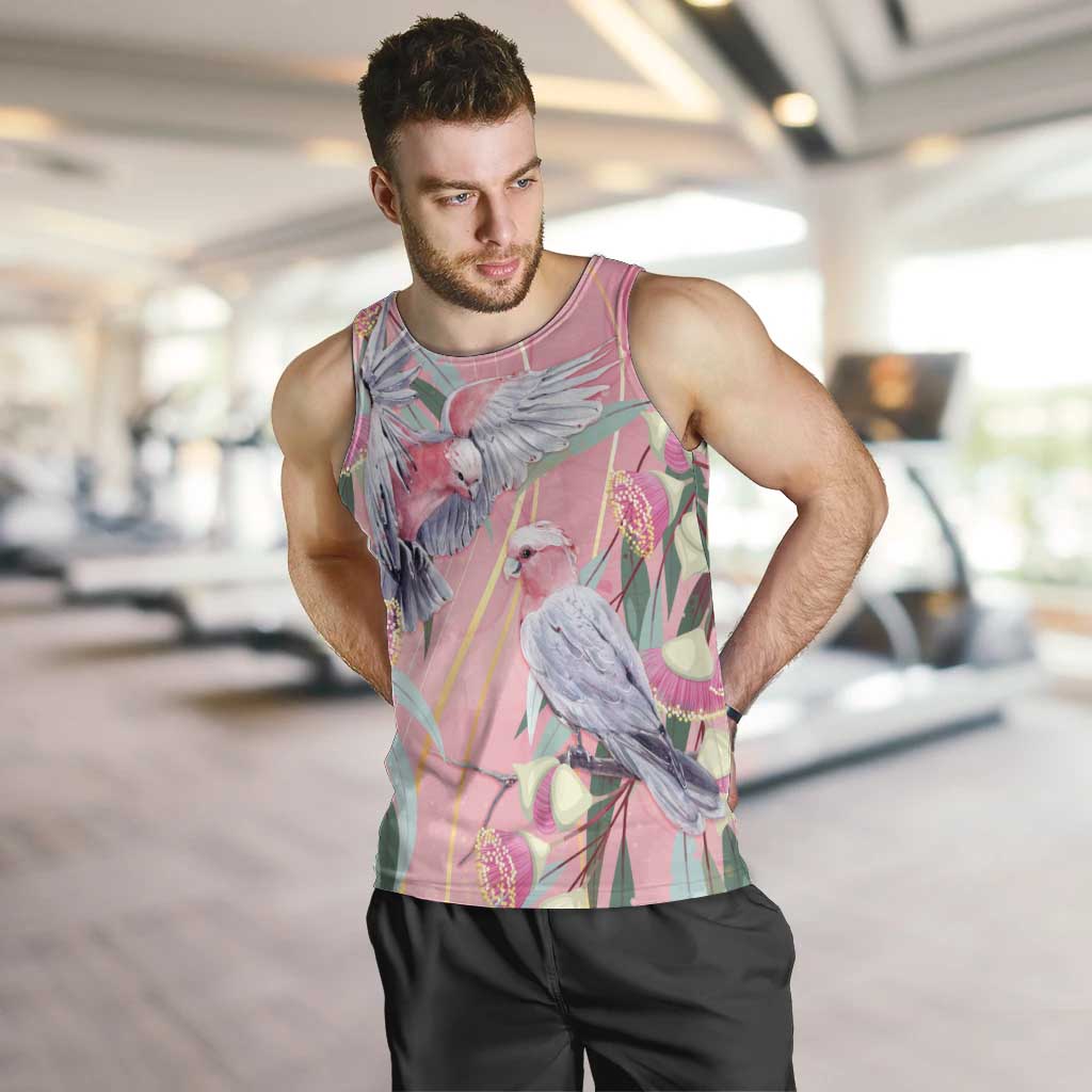 Australia Breast Cancer Awareness Men Tank Top Pink Galah with Eucalyptus Flowers - Vibe Hoodie
