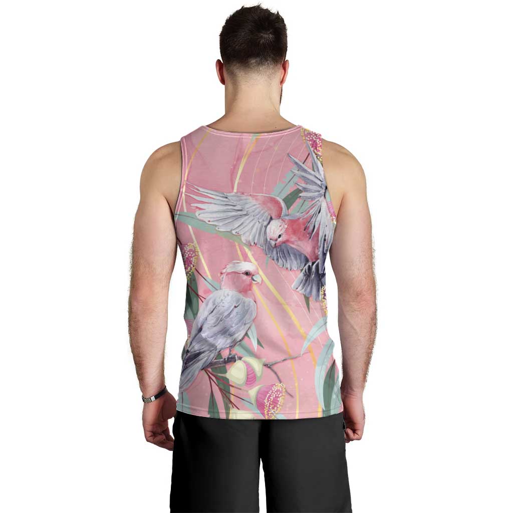 Australia Breast Cancer Awareness Men Tank Top Pink Galah with Eucalyptus Flowers - Vibe Hoodie