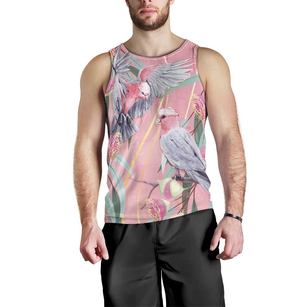 Australia Breast Cancer Awareness Men Tank Top Pink Galah with Eucalyptus Flowers - Vibe Hoodie