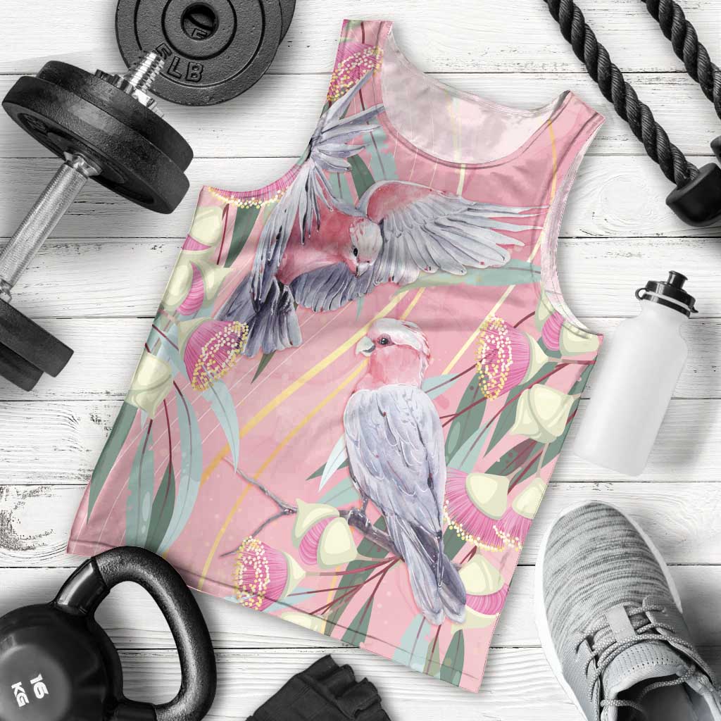 Australia Breast Cancer Awareness Men Tank Top Pink Galah with Eucalyptus Flowers - Vibe Hoodie