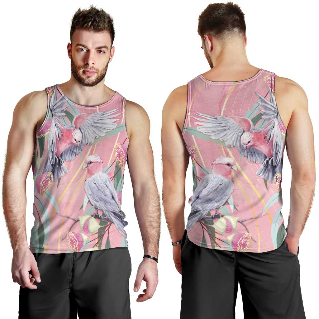 Australia Breast Cancer Awareness Men Tank Top Pink Galah with Eucalyptus Flowers - Vibe Hoodie