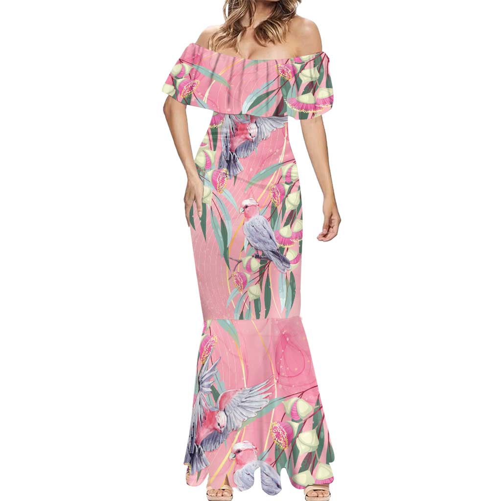 Australia Breast Cancer Awareness Mermaid Dress Pink Galah with Eucalyptus Flowers - Vibe Hoodie