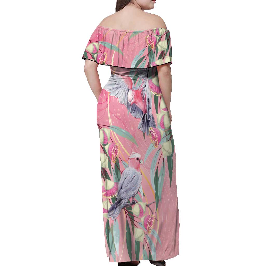 Australia Breast Cancer Awareness Off Shoulder Maxi Dress Pink Galah with Eucalyptus Flowers - Vibe Hoodie