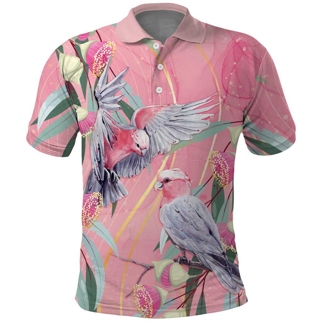 Australia Breast Cancer Awareness Polo Shirt Pink Galah with Eucalyptus Flowers - Vibe Hoodie