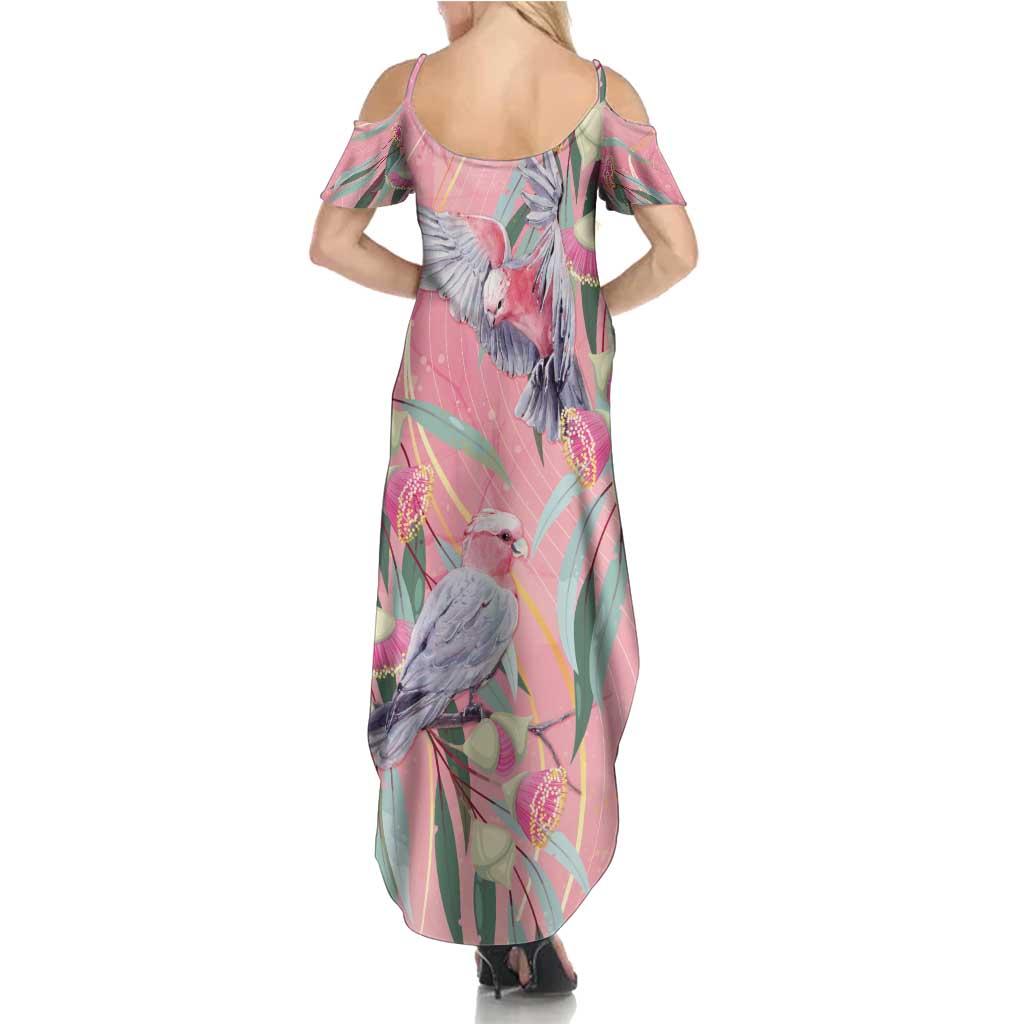 Australia Breast Cancer Awareness Summer Maxi Dress Pink Galah with Eucalyptus Flowers - Vibe Hoodie