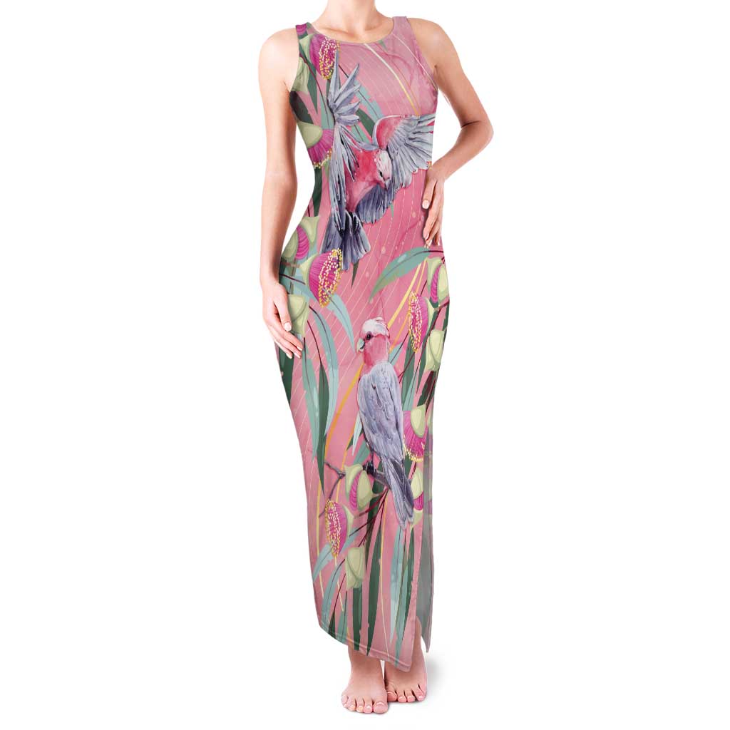 Australia Breast Cancer Awareness Tank Maxi Dress Pink Galah with Eucalyptus Flowers - Vibe Hoodie