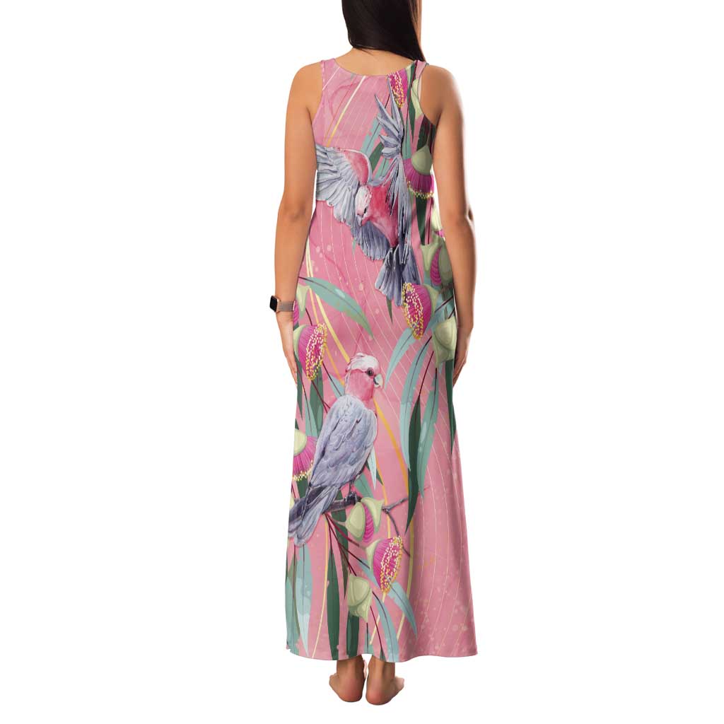 Australia Breast Cancer Awareness Tank Maxi Dress Pink Galah with Eucalyptus Flowers - Vibe Hoodie