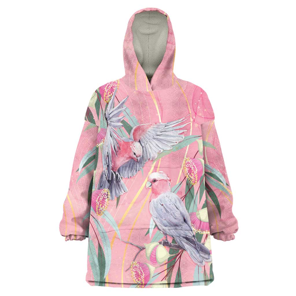 Australia Breast Cancer Awareness Wearable Blanket Hoodie Pink Galah with Eucalyptus Flowers - Vibe Hoodie
