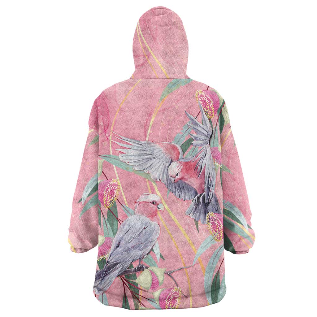 Australia Breast Cancer Awareness Wearable Blanket Hoodie Pink Galah with Eucalyptus Flowers - Vibe Hoodie