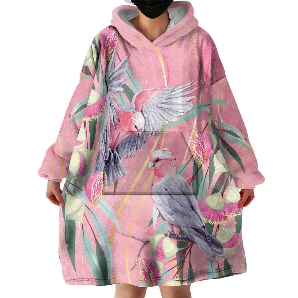 Australia Breast Cancer Awareness Wearable Blanket Hoodie Pink Galah with Eucalyptus Flowers - Vibe Hoodie