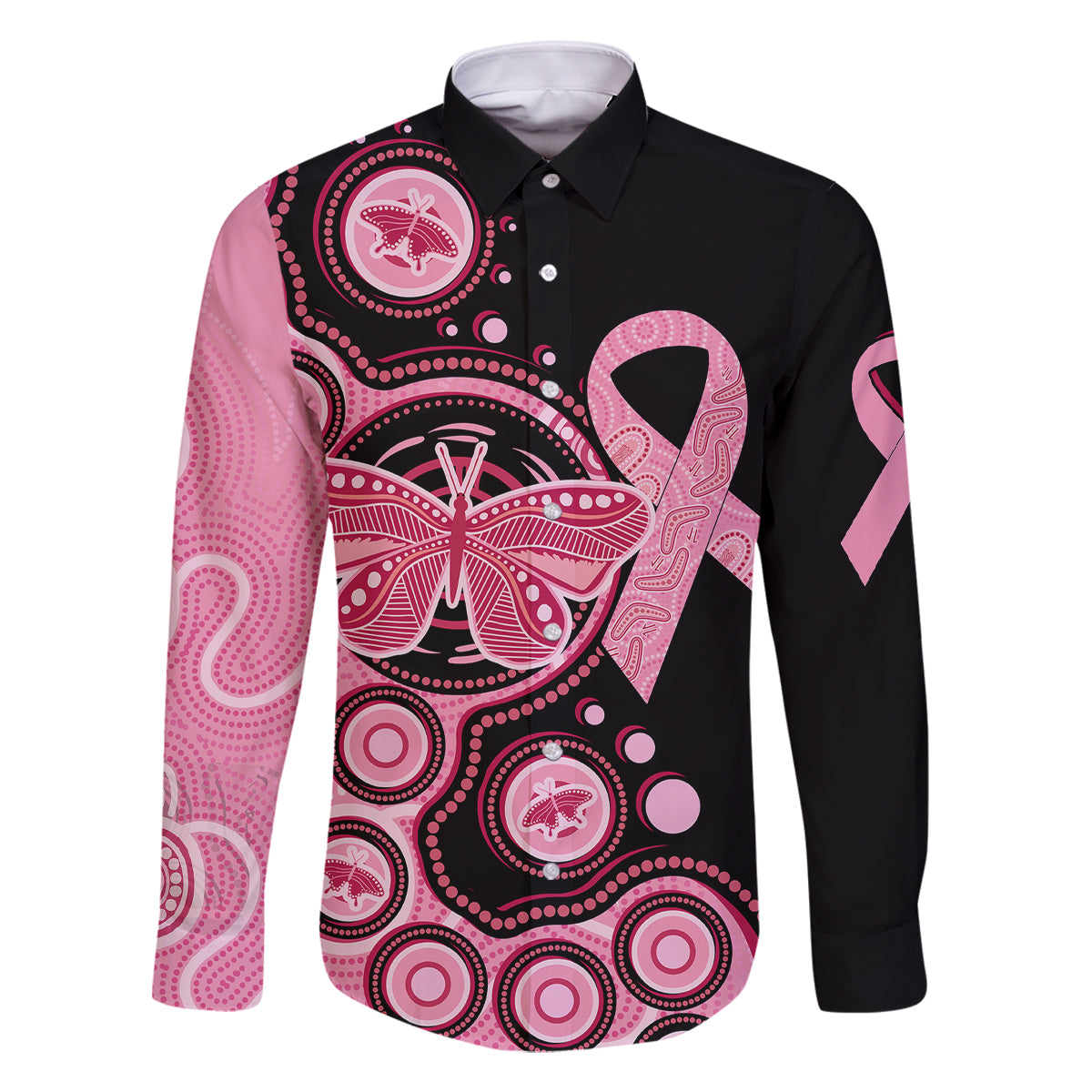 australia-indigenous-family-matching-long-sleeve-bodycon-dress-and-hawaiian-shirt-breast-cancer-ribbon-butterfly-aboriginal-arts