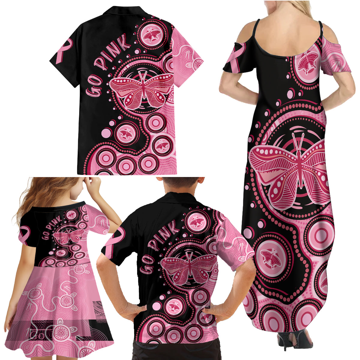 australia-indigenous-family-matching-summer-maxi-dress-and-hawaiian-shirt-breast-cancer-ribbon-butterfly-aboriginal-arts