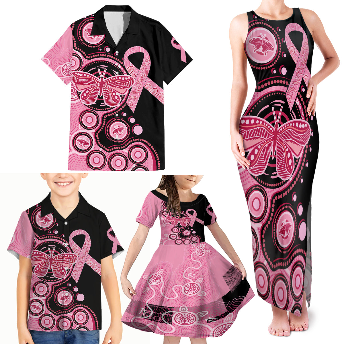 australia-indigenous-family-matching-tank-maxi-dress-and-hawaiian-shirt-breast-cancer-ribbon-butterfly-aboriginal-arts