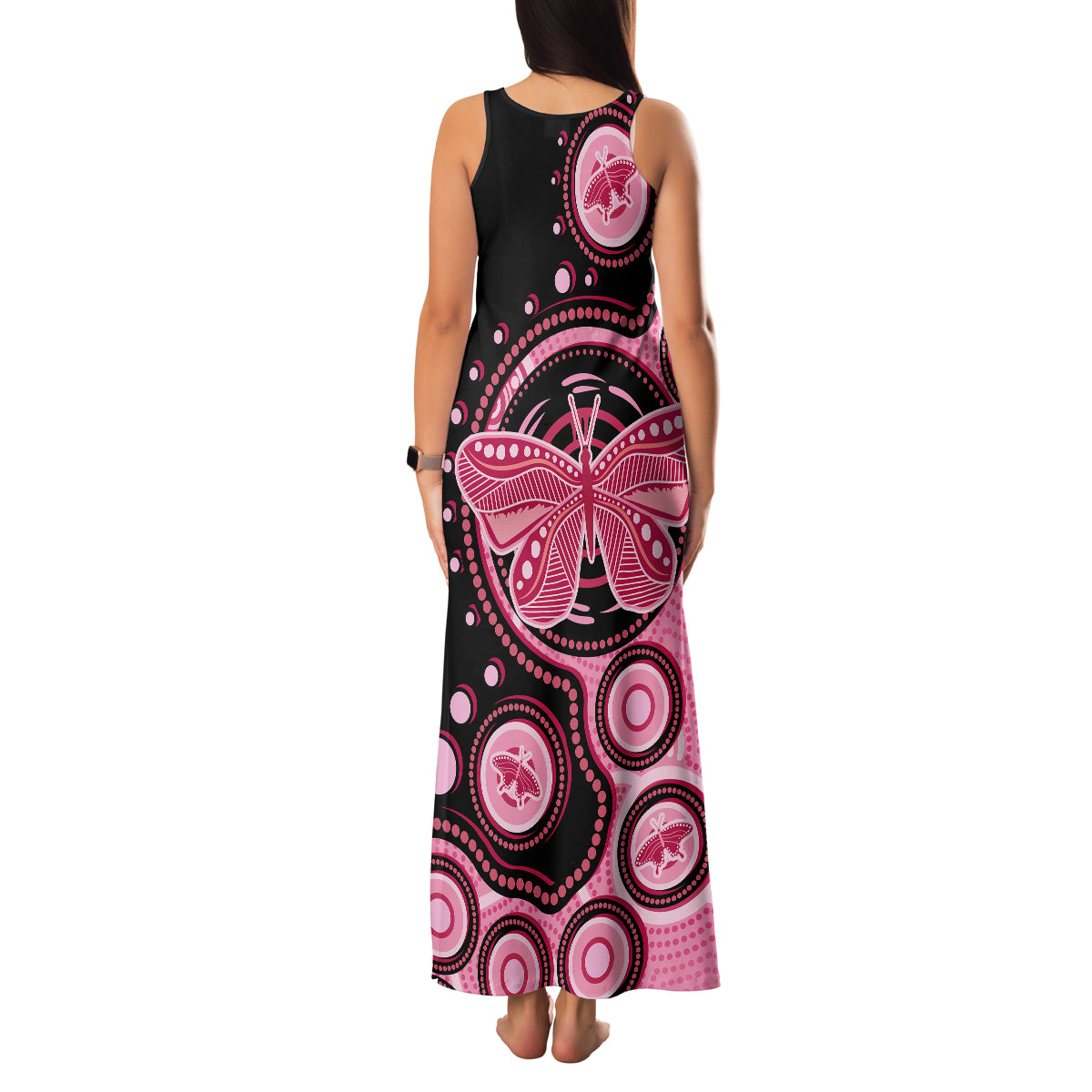 australia-indigenous-family-matching-tank-maxi-dress-and-hawaiian-shirt-breast-cancer-ribbon-butterfly-aboriginal-arts