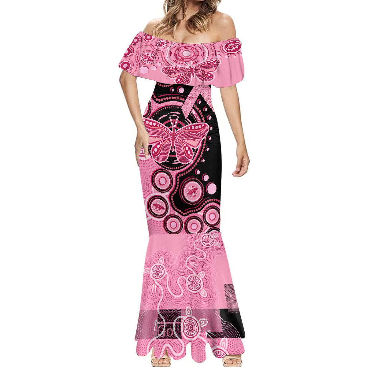 australia-indigenous-mermaid-dress-breast-cancer-ribbon-butterfly-aboriginal-arts