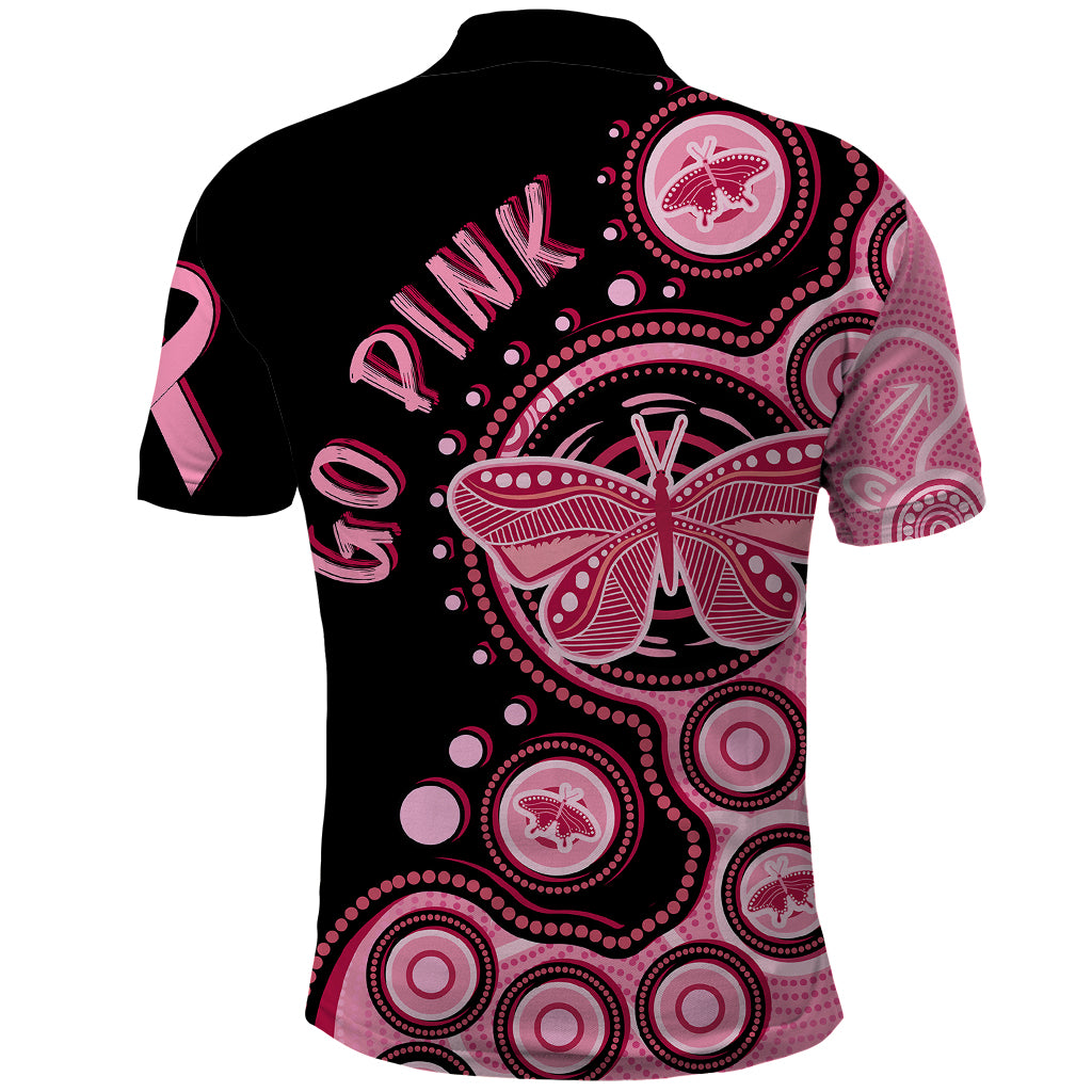 Australia Indigenous Polo Shirt Breast Cancer Ribbon Butterfly Aboriginal Arts - Vibe Hoodie Shop