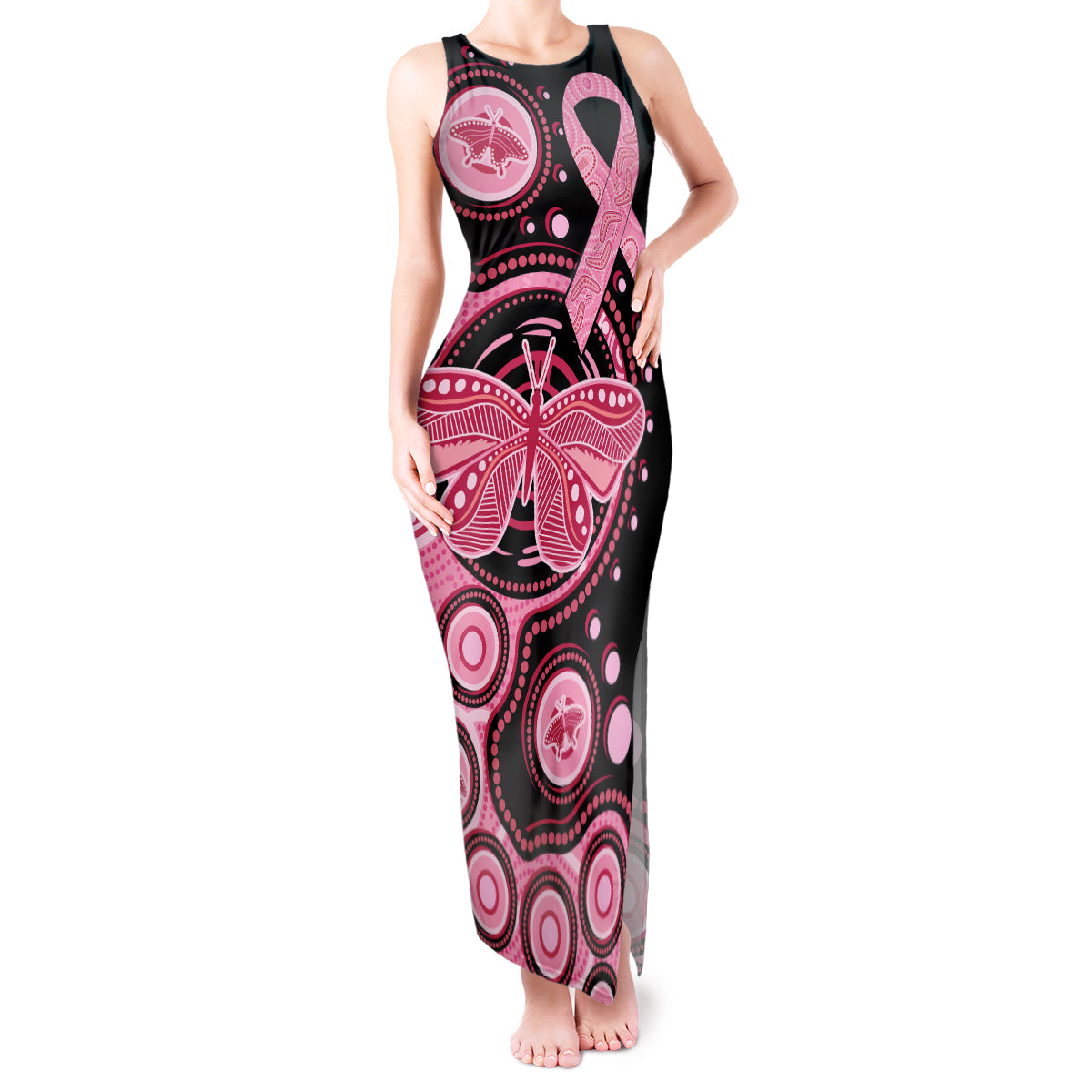 australia-indigenous-tank-maxi-dress-breast-cancer-ribbon-butterfly-aboriginal-arts