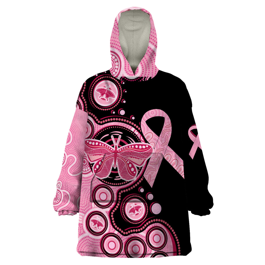 Australia Indigenous Wearable Blanket Hoodie Breast Cancer Ribbon Butterfly Aboriginal Arts - Vibe Hoodie Shop