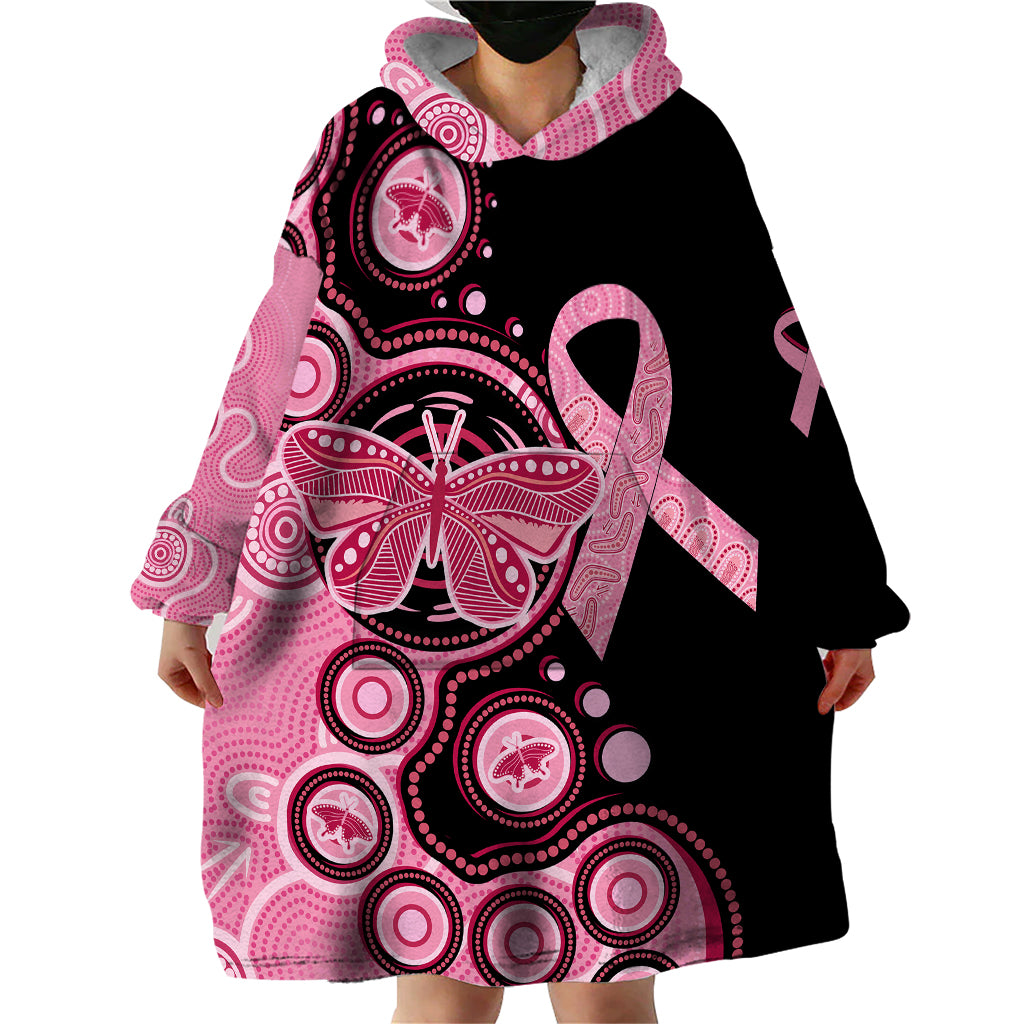 Australia Indigenous Wearable Blanket Hoodie Breast Cancer Ribbon Butterfly Aboriginal Arts - Vibe Hoodie Shop