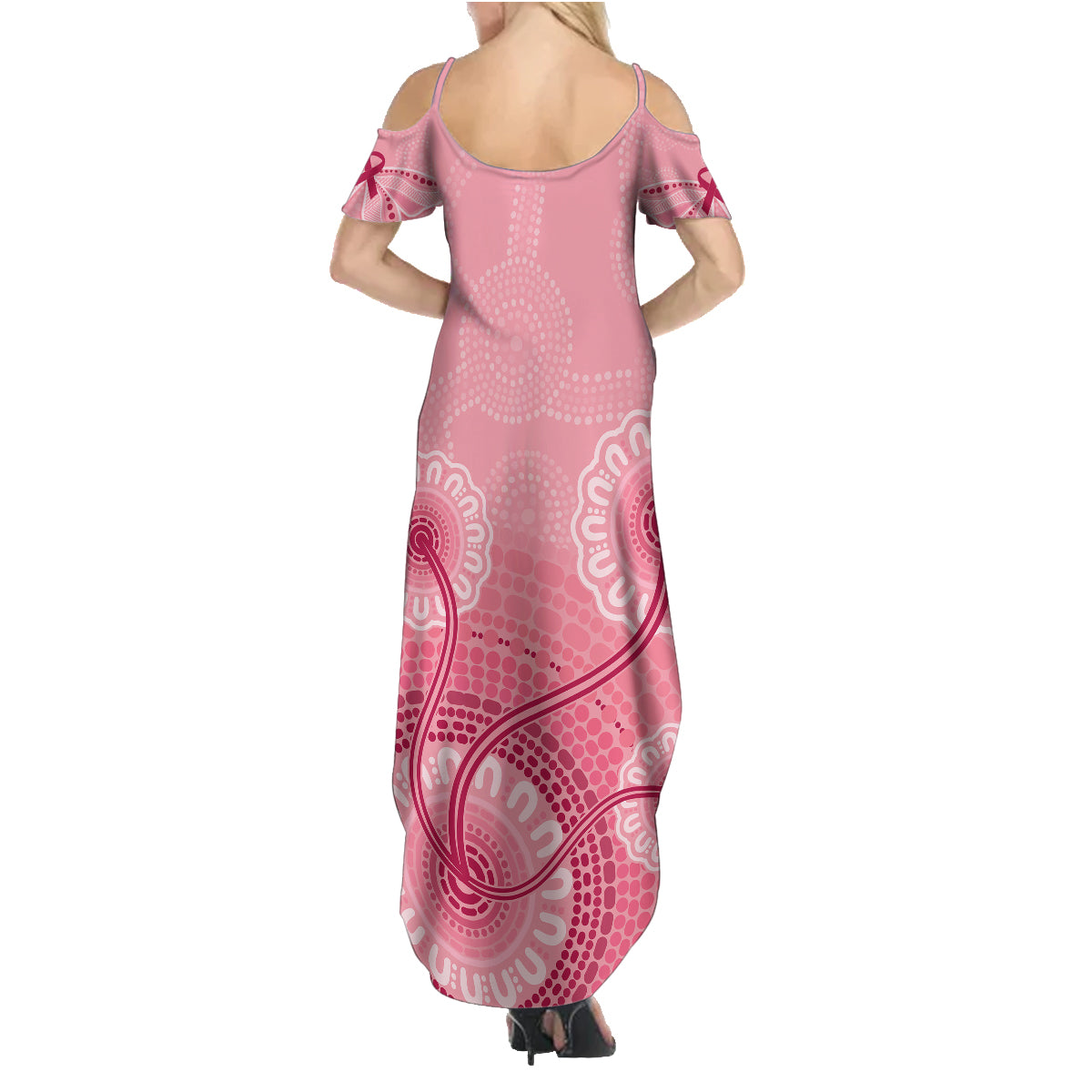 australia-indigenous-family-matching-summer-maxi-dress-and-hawaiian-shirt-breast-cancer-ribbon-aboriginal-art-pink