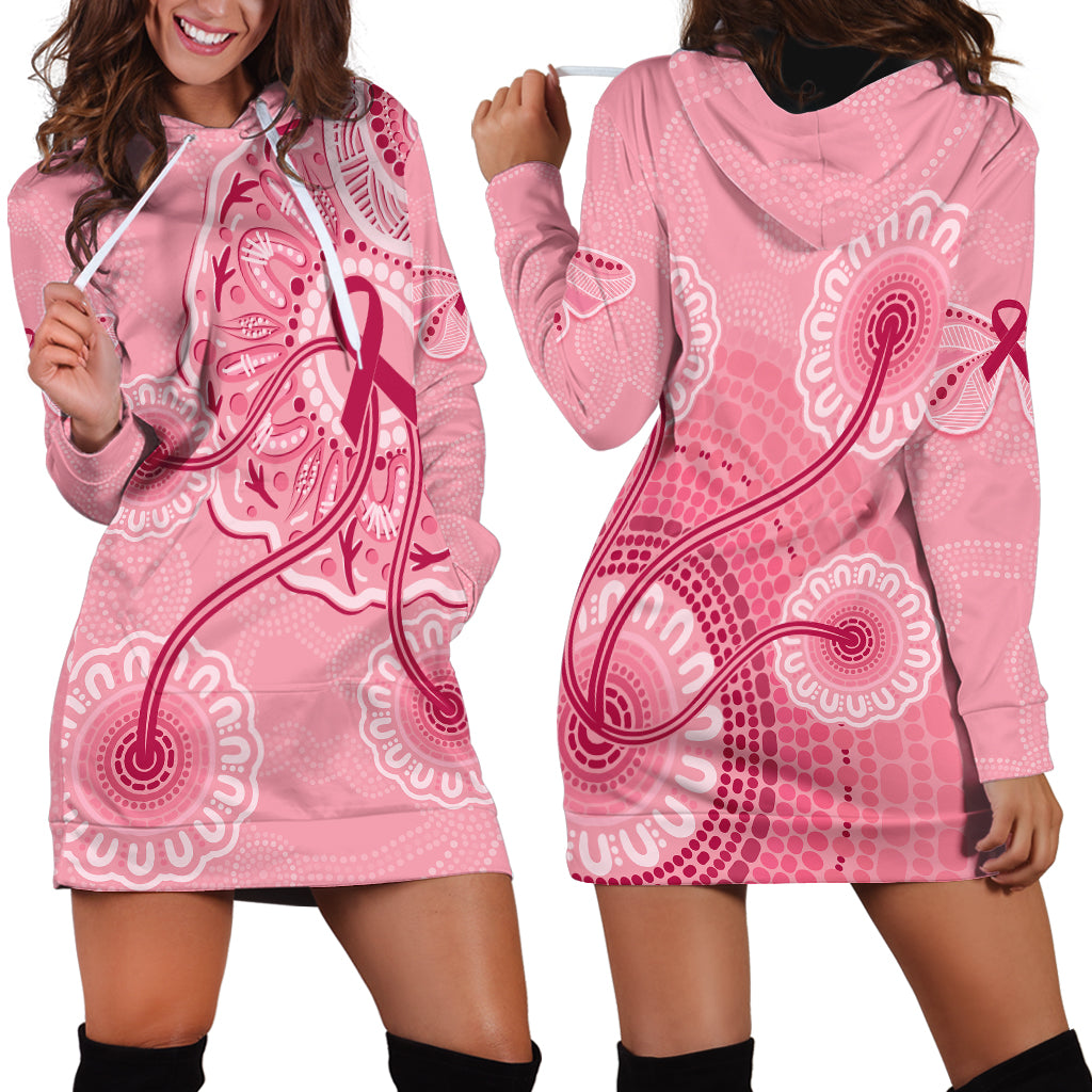 Australia Indigenous Hoodie Dress Breast Cancer Ribbon Aboriginal Art - Pink - Vibe Hoodie Shop