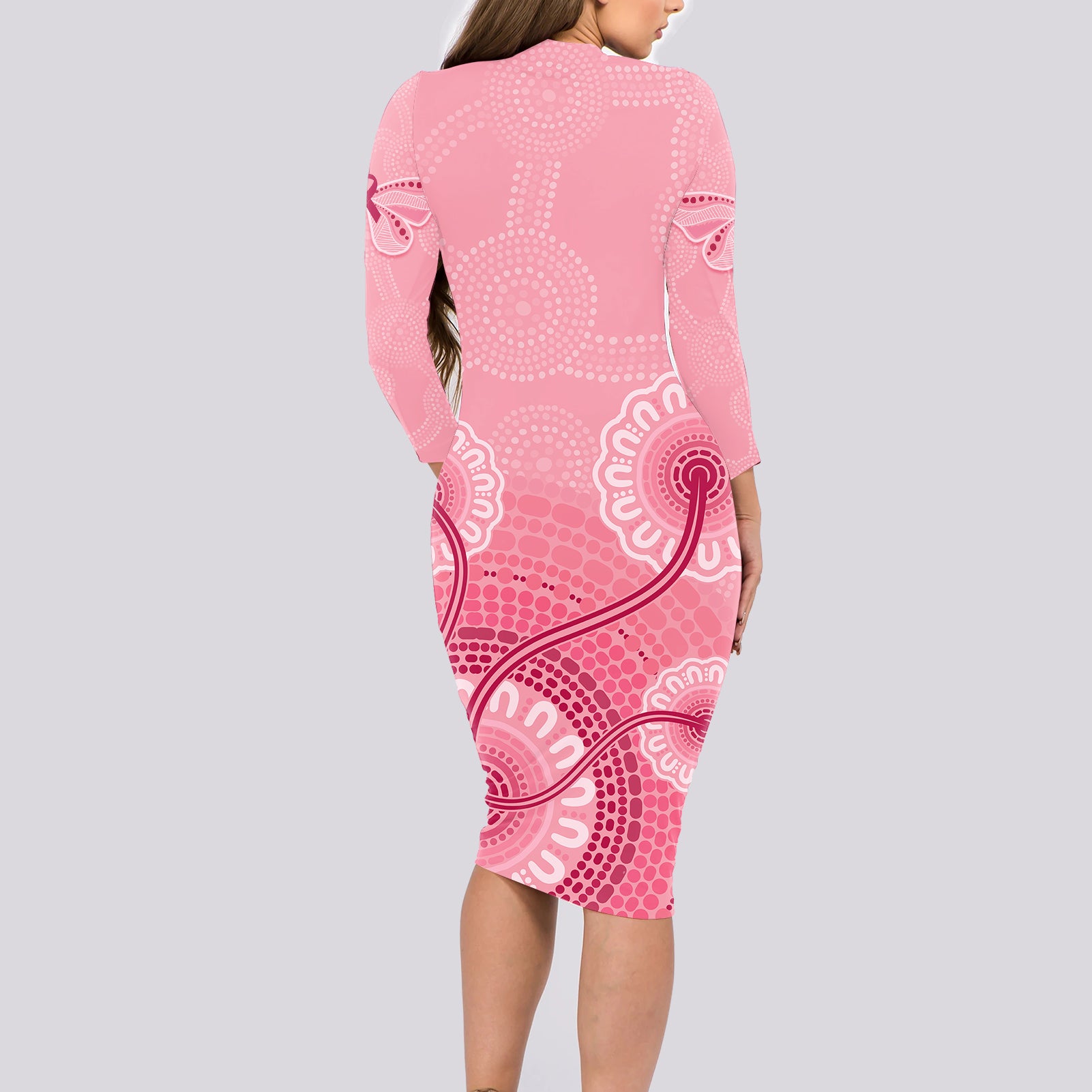 australia-indigenous-long-sleeve-bodycon-dress-breast-cancer-ribbon-aboriginal-art-pink