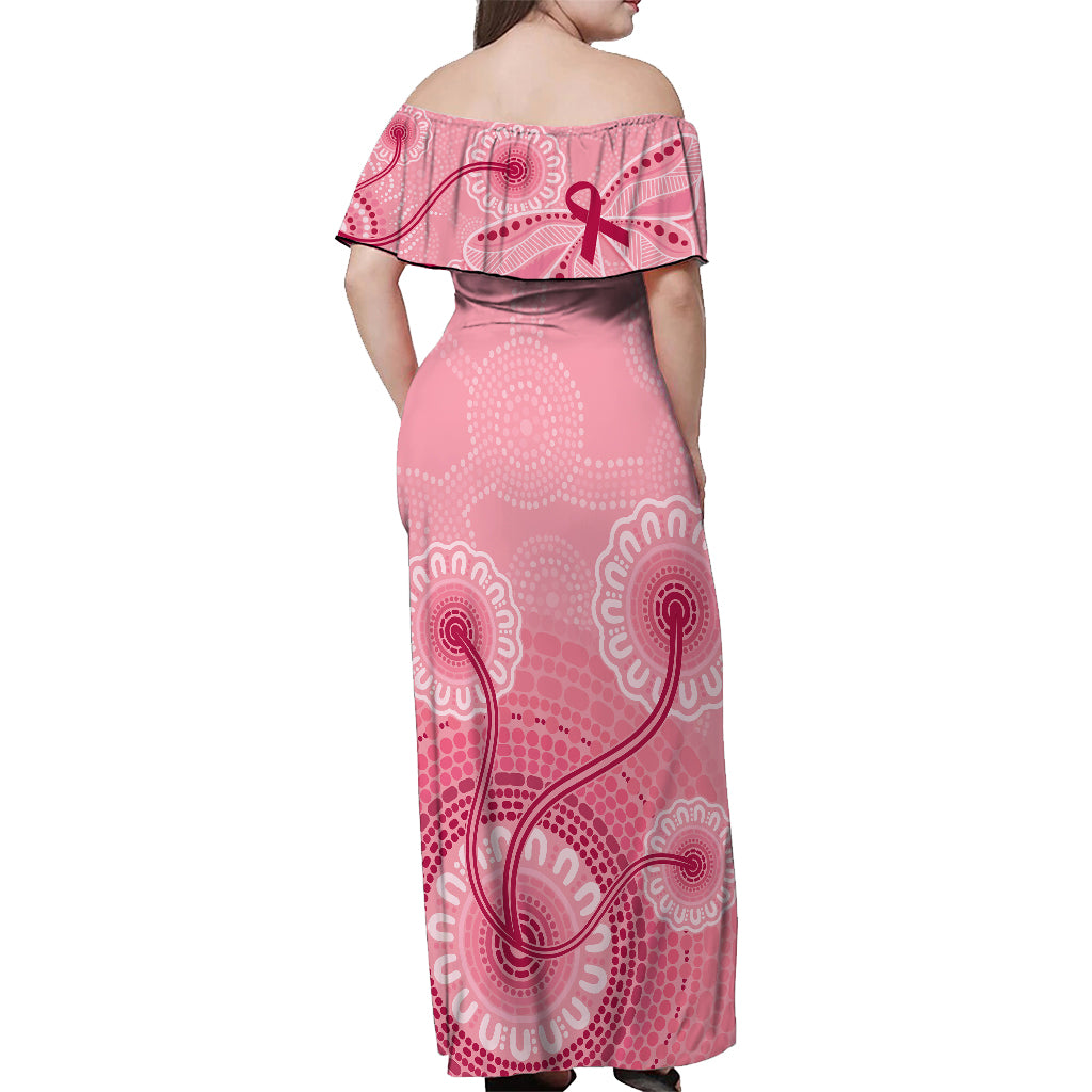 australia-indigenous-off-shoulder-maxi-dress-breast-cancer-ribbon-aboriginal-art-pink