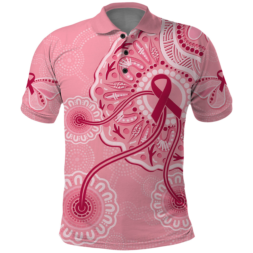 Australia Indigenous Polo Shirt Breast Cancer Ribbon Aboriginal Art - Pink - Vibe Hoodie Shop