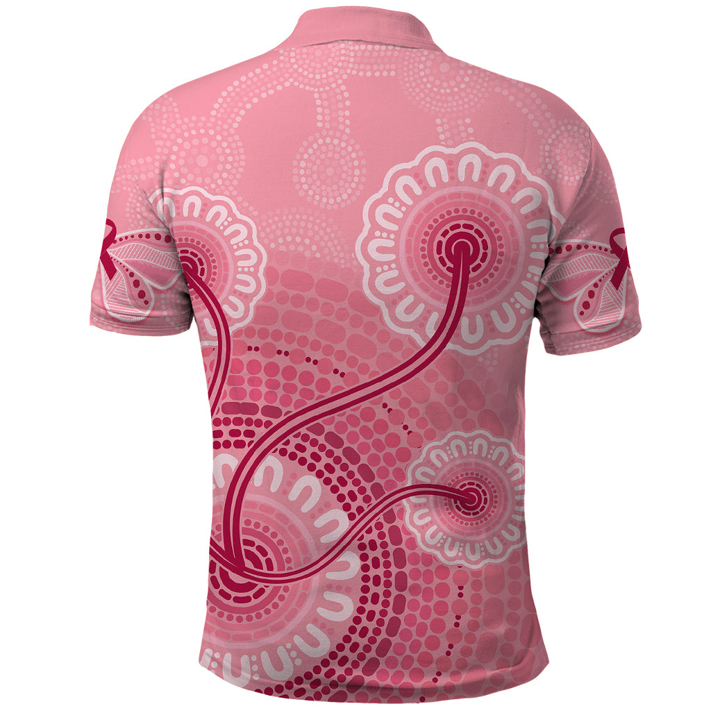 Australia Indigenous Polo Shirt Breast Cancer Ribbon Aboriginal Art - Pink - Vibe Hoodie Shop